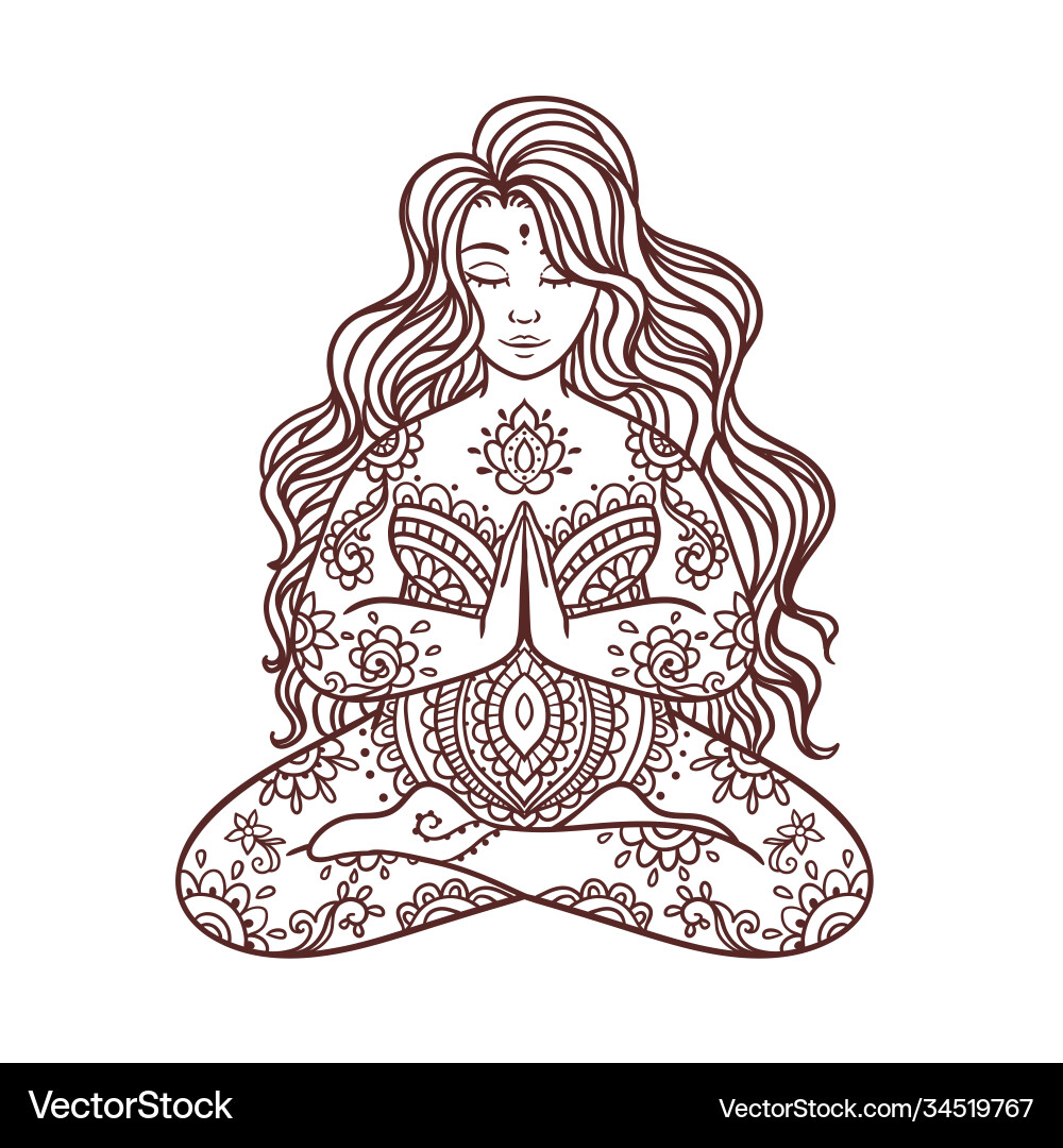 Yoga Girl Mandala Meditation Vector Image