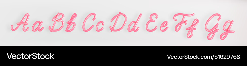 3d pink script set uppercase and lowercase letter 3d pink script set uppercase and lowercase letter vector image