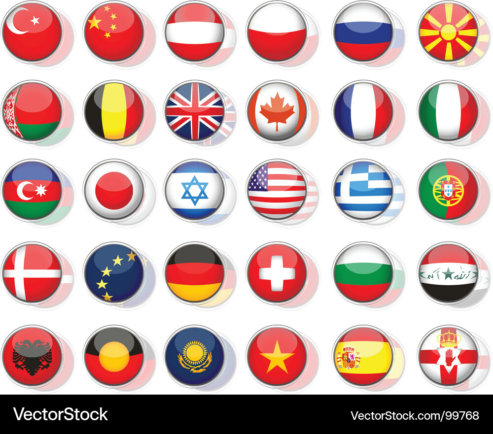 Collection of Country Flags - Button Style Vector Image
