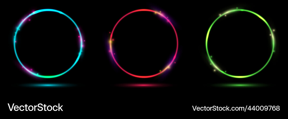 Set of glowing neon color circles round curve vector image