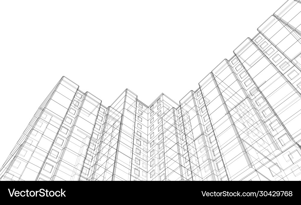 Wire-frame model a multi-storey building vector image