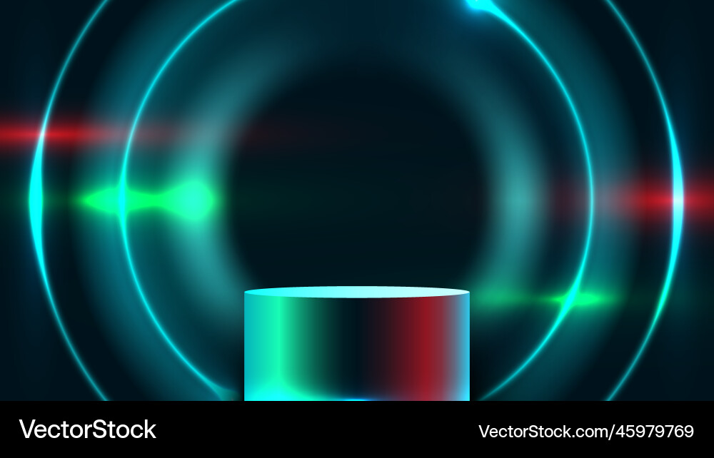 3d realistic podium stand with blue neon light 3d realistic podium stand with blue neon light vector image