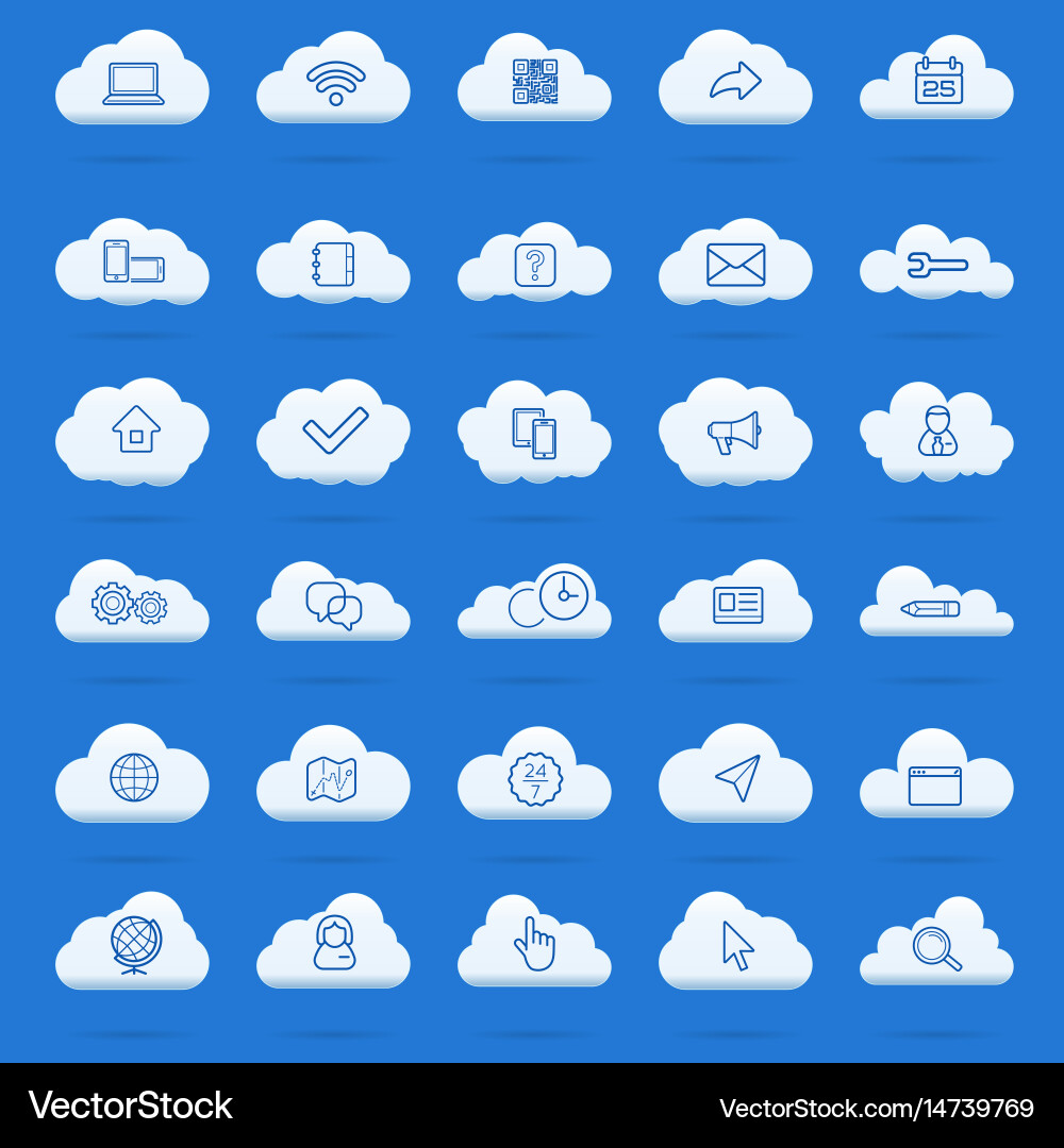 Cloud computing linear icons set download upload vector image