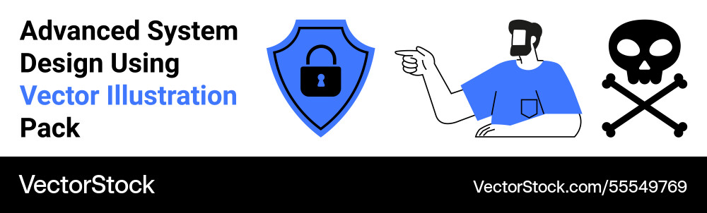 Cybersecurity concept with shield man pointing Cybersecurity concept with shield man pointing vector image