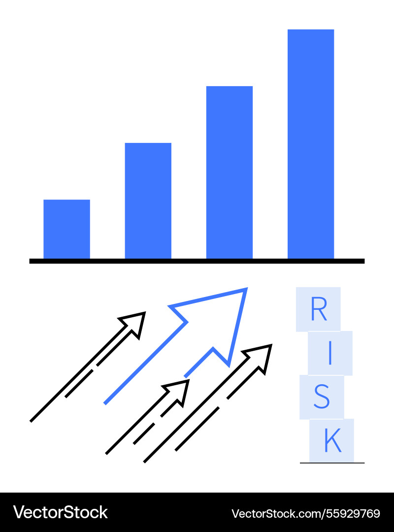 Rising bar graph with arrows and risk blocks Rising bar graph with arrows and risk blocks vector image