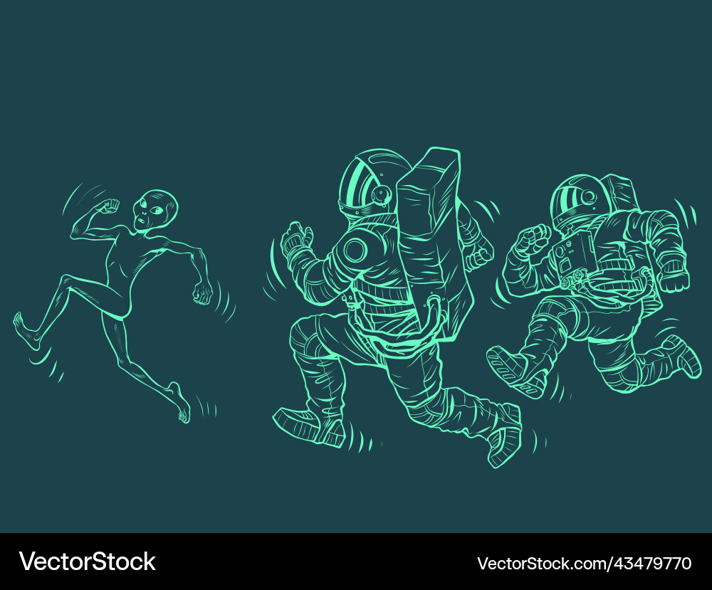Astronauts are running after the alien space Astronauts are running after the alien space Vector Image