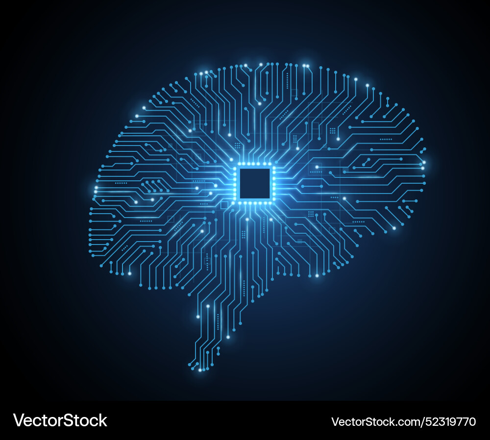 Brain-shaped circuit board with chip artificial Brain-shaped circuit board with chip artificial vector image