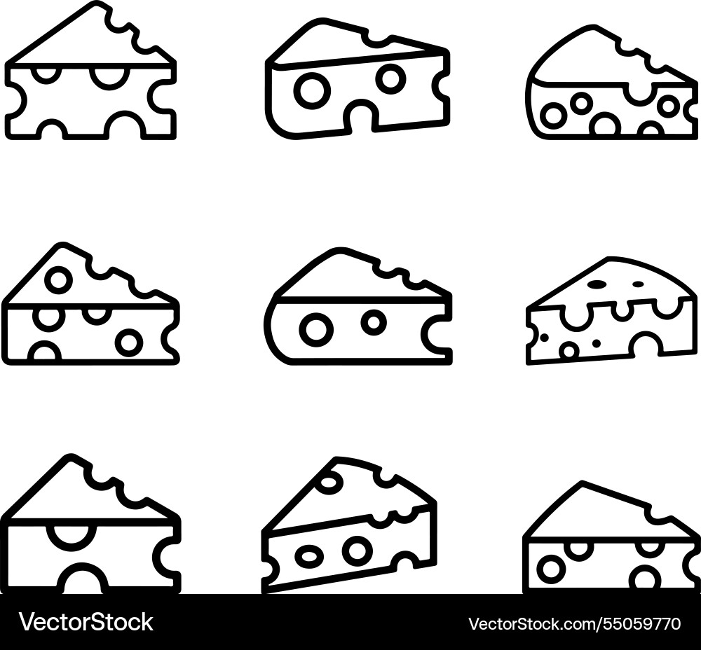 Cheese icons set in line flat and color style Vector Image