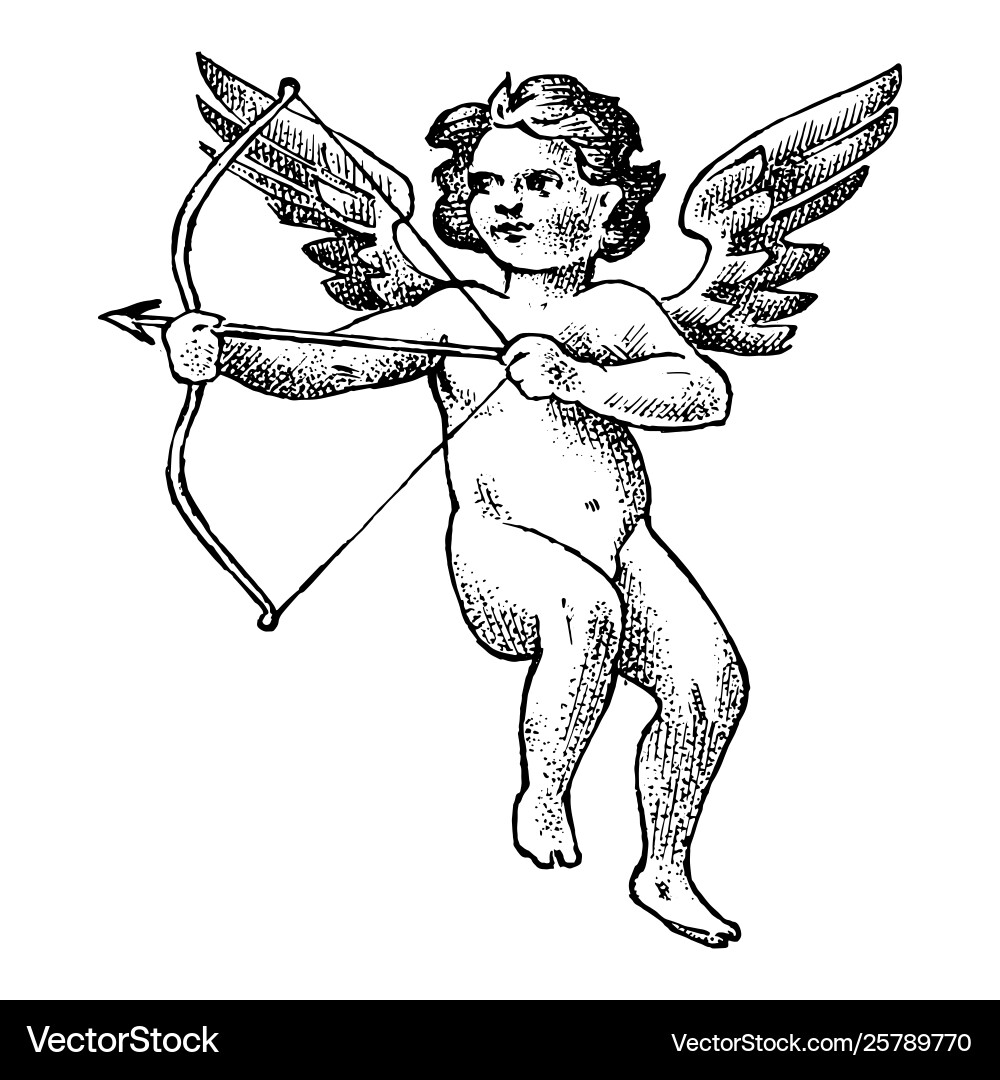 Cute angel with arrows and bow small aesthetic Cute angel with arrows and bow small aesthetic vector image