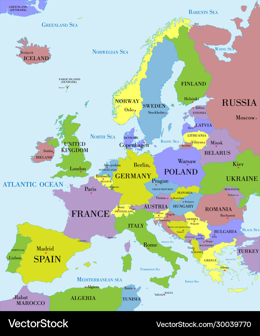 Europe Map With Country Borders Royalty Free Vector Image Europe Map With Country Borders Vector 30039770