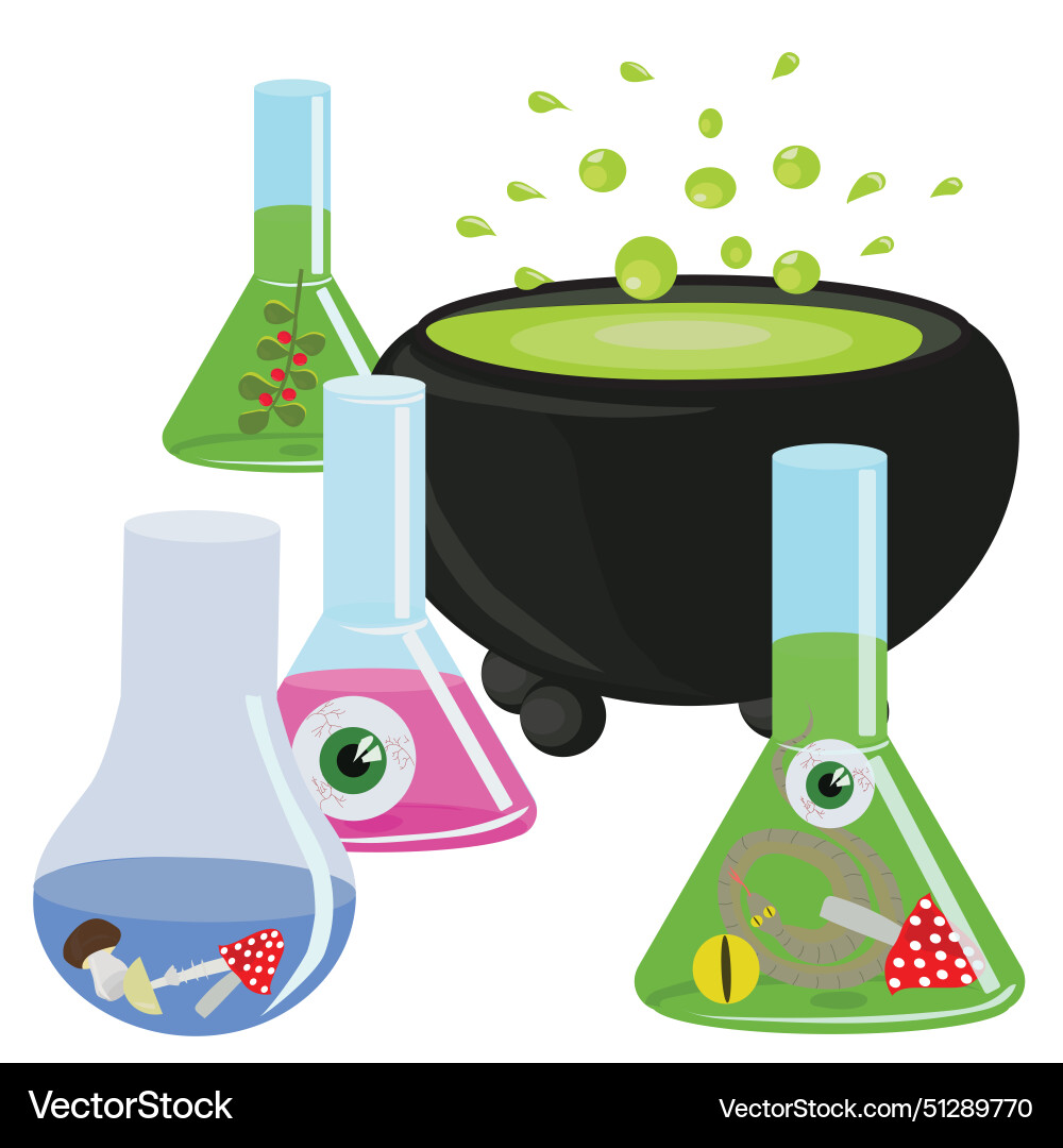 Glass flask with a witchs potion Glass flask with a witchs potion Vector Image