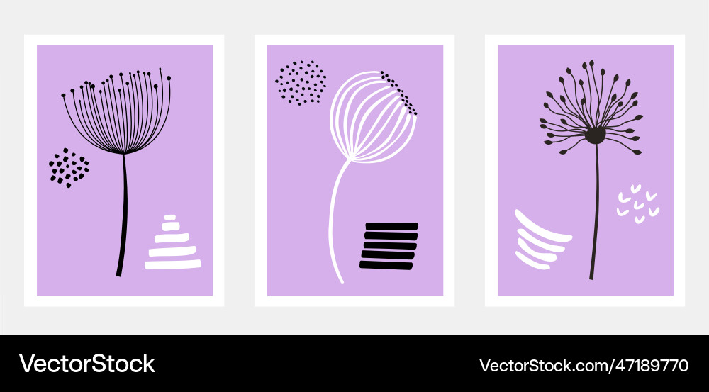 Set of flowers with abstract elements Vector Image
