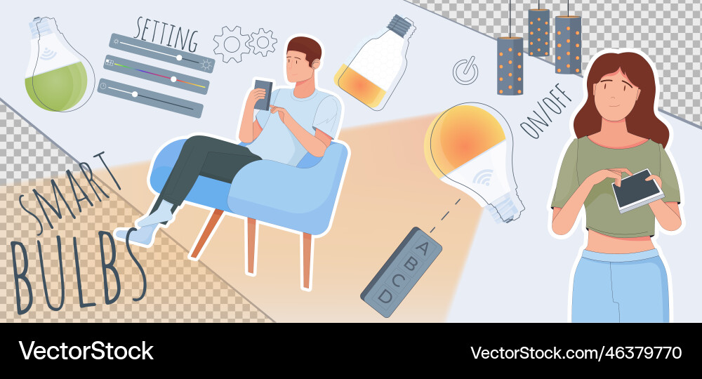 Smart light control collage Royalty Free Vector Image