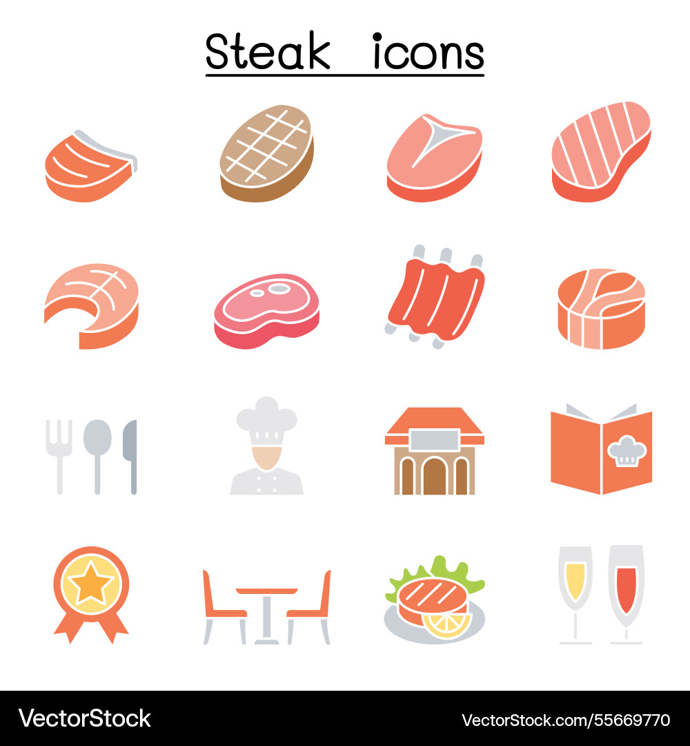 Steak icon set in flat color style Steak icon set in flat color style vector image