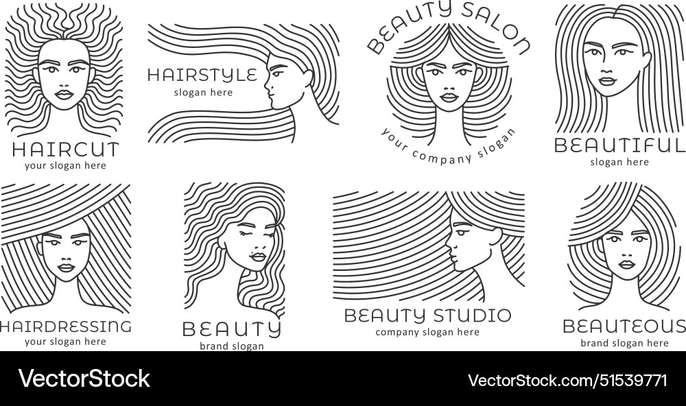 Beautiful woman hairdo emblem beauty studio Beautiful woman hairdo emblem beauty studio vector image
