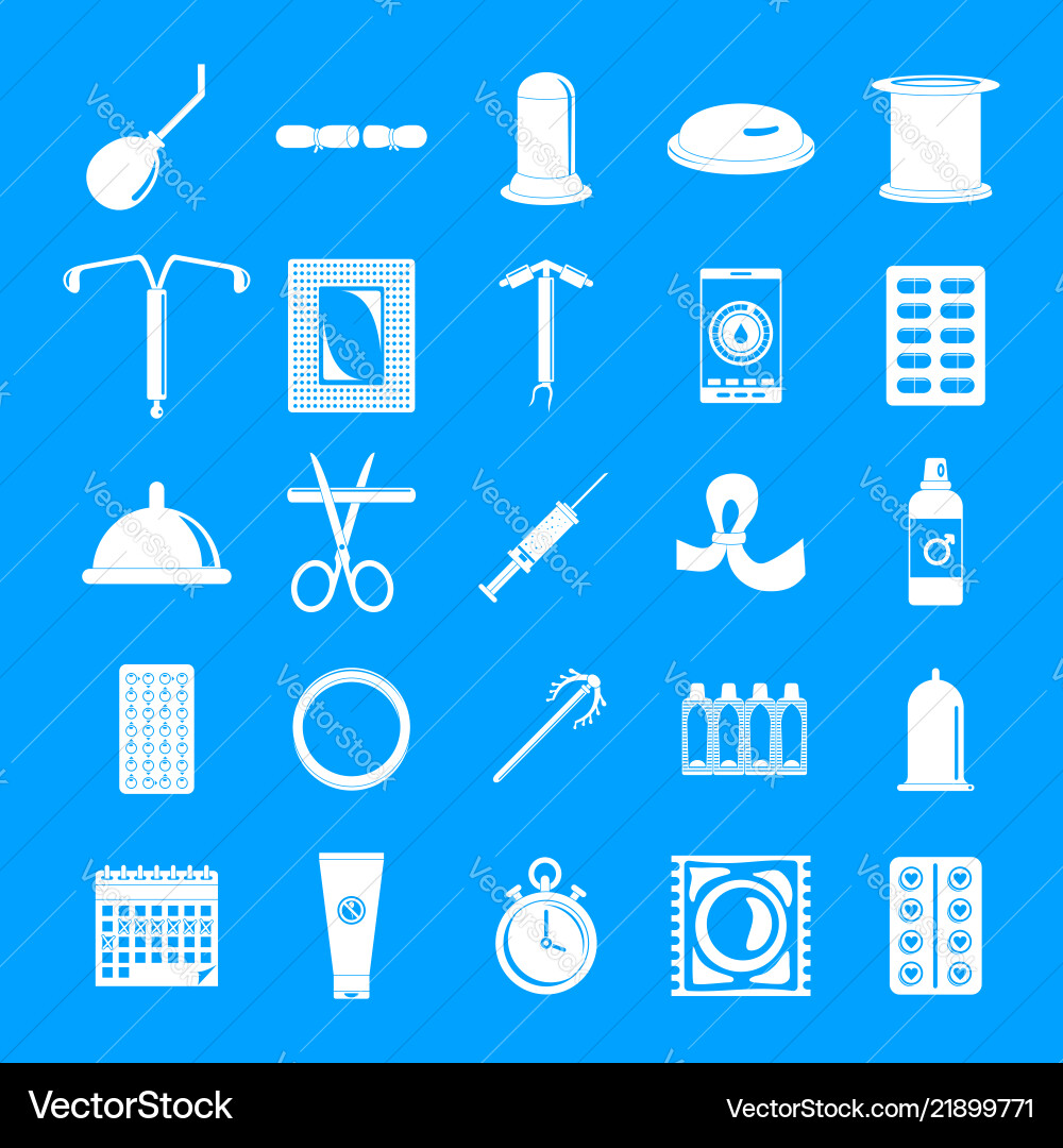 Contraception day control icons set simple style Contraception day control icons set simple style vector image