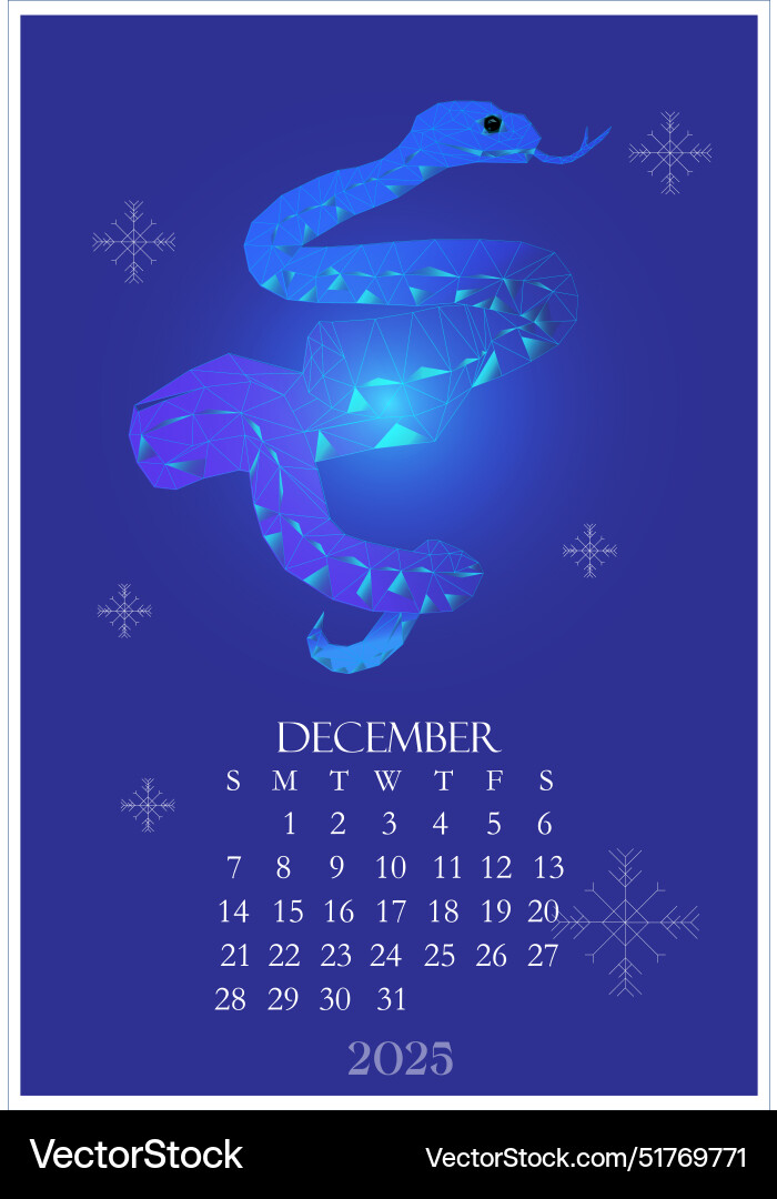 December winter calendar 2025 week Royalty Free Vector Image