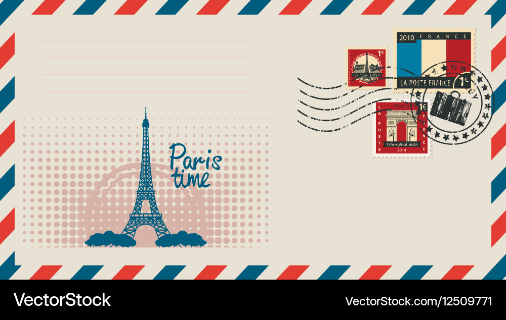 Envelope with eiffel tower vector image