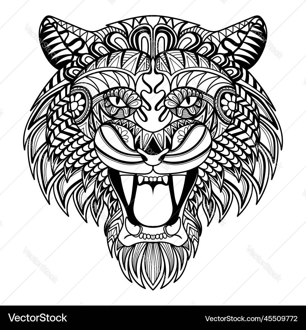 Angry Tiger Mandala Zentangle Vector Image