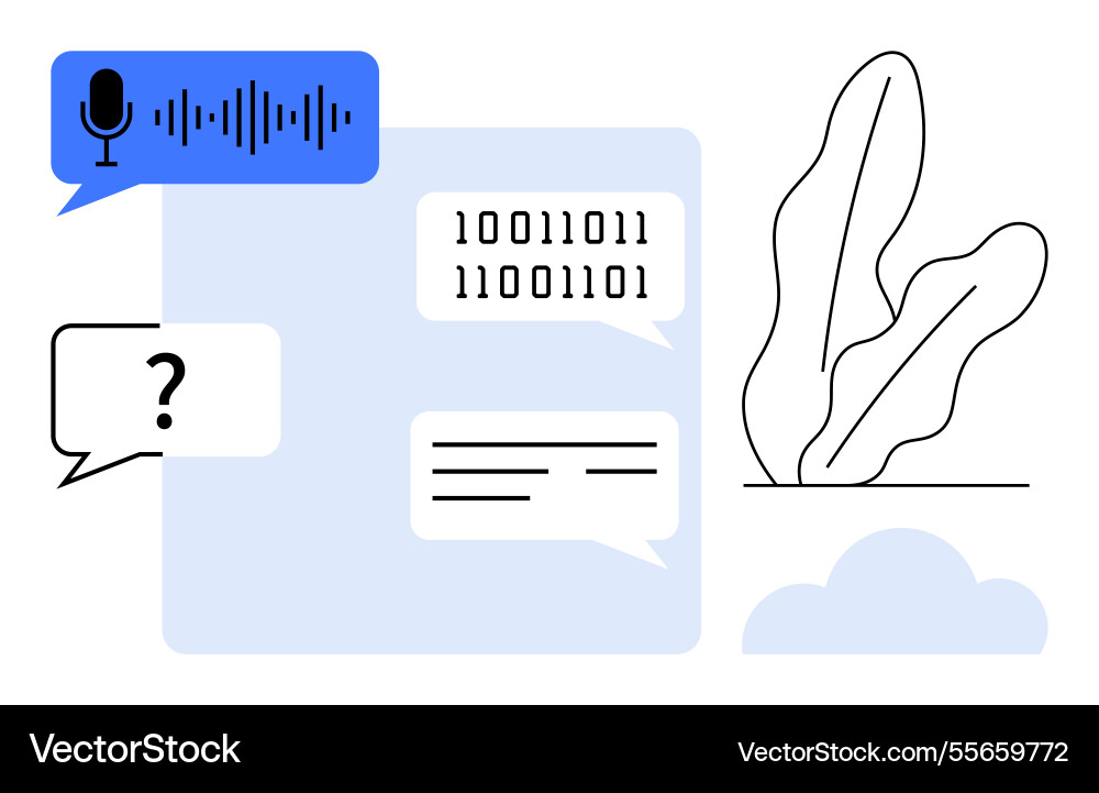 Conversation interface with voice binary code Conversation interface with voice binary code vector image