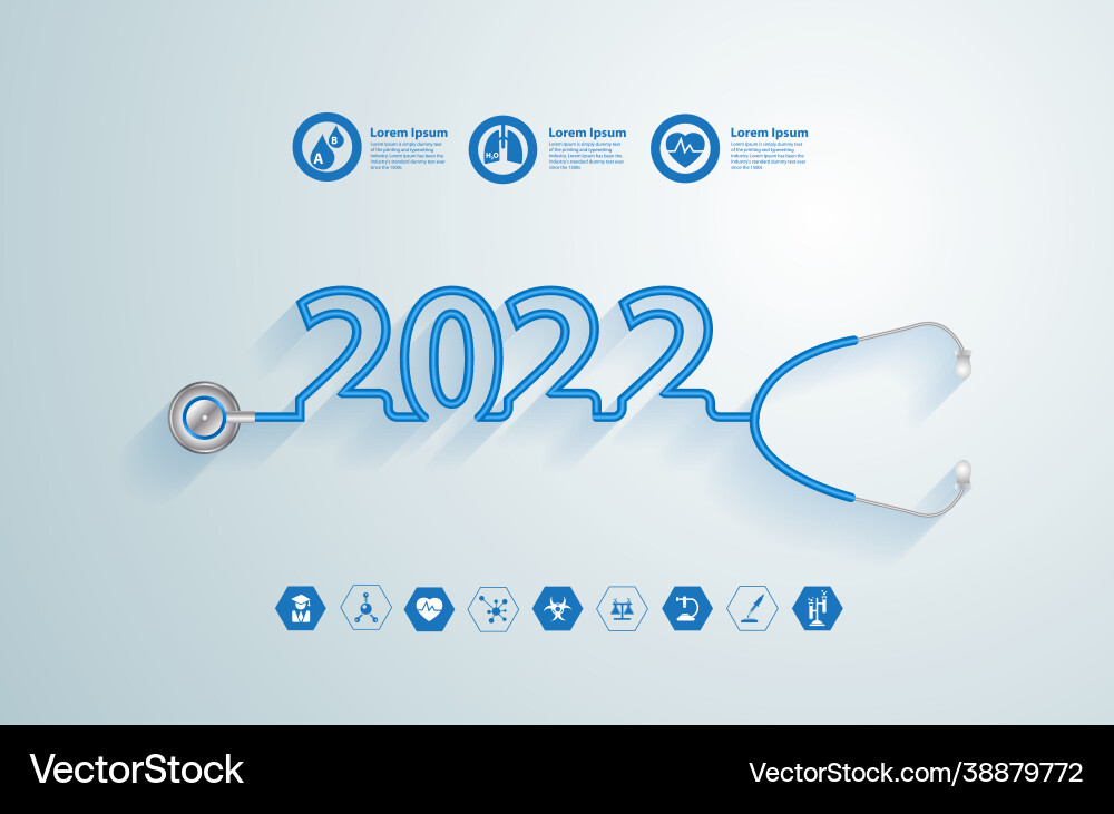 Creative design stethoscope 2022 new year Creative design stethoscope 2022 new year vector image