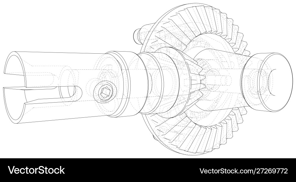 Gearbox sketch rendering 3d wire-frame Gearbox sketch rendering 3d wire-frame Vector Image