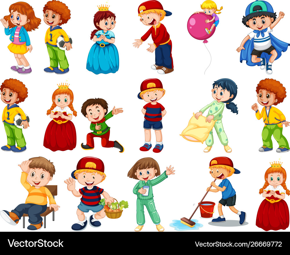 Kids in large group acting our varoous roles Kids in large group acting our varoous roles vector image