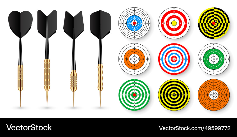 Paper targets with dart arrows and shadows Paper targets with dart arrows and shadows vector image