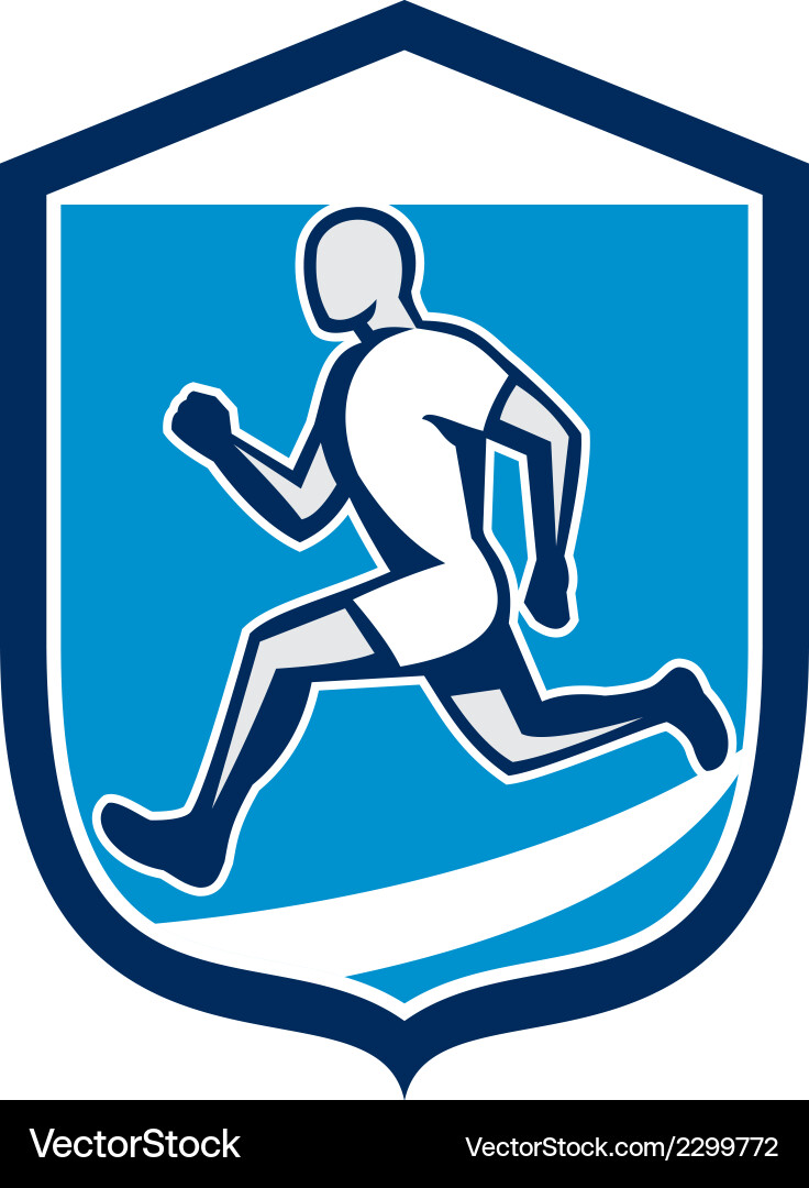 Sprinter runner running shield retro vector image