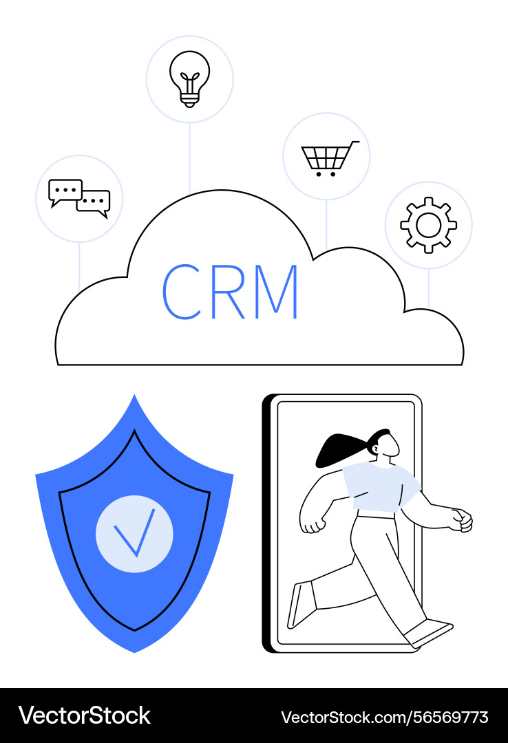 Crm cloud with security shield user access Crm cloud with security shield user access vector image