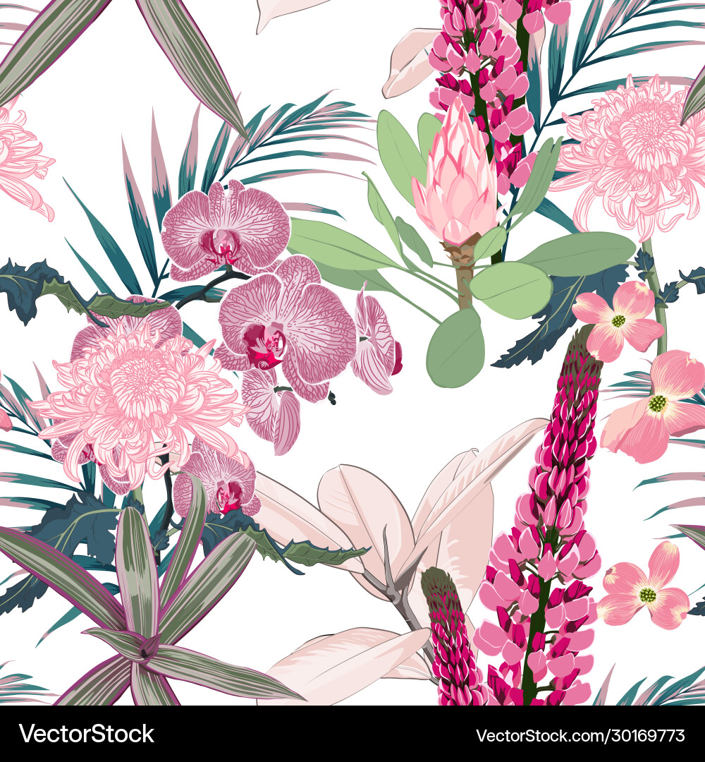 Floral Spring Seamless Pattern vector image