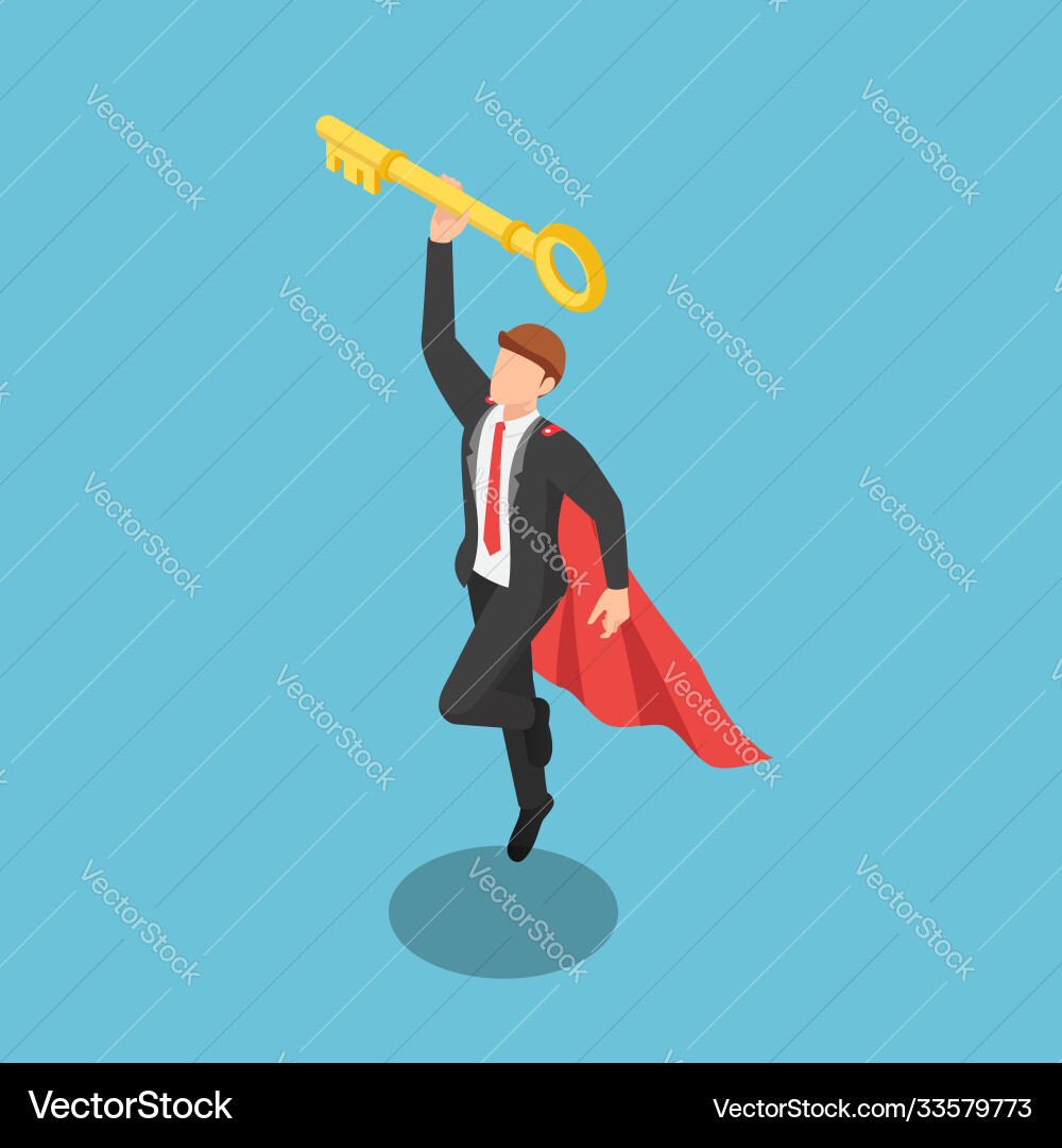 Isometric super businessman mit goldenen Schlüssel Isometric super businessman mit goldenen Schlüssel vektorbild