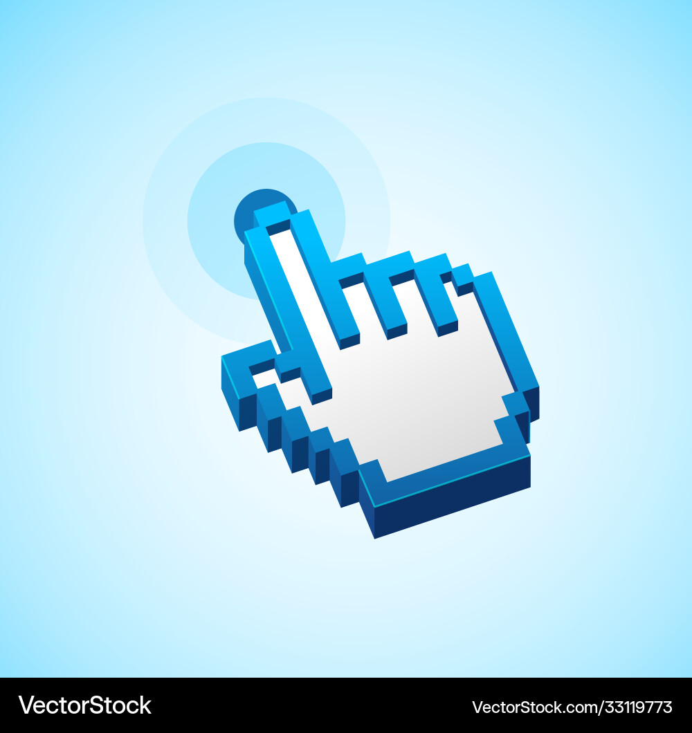Pixel computer cursor push button sign Pixel computer cursor push button sign vector image