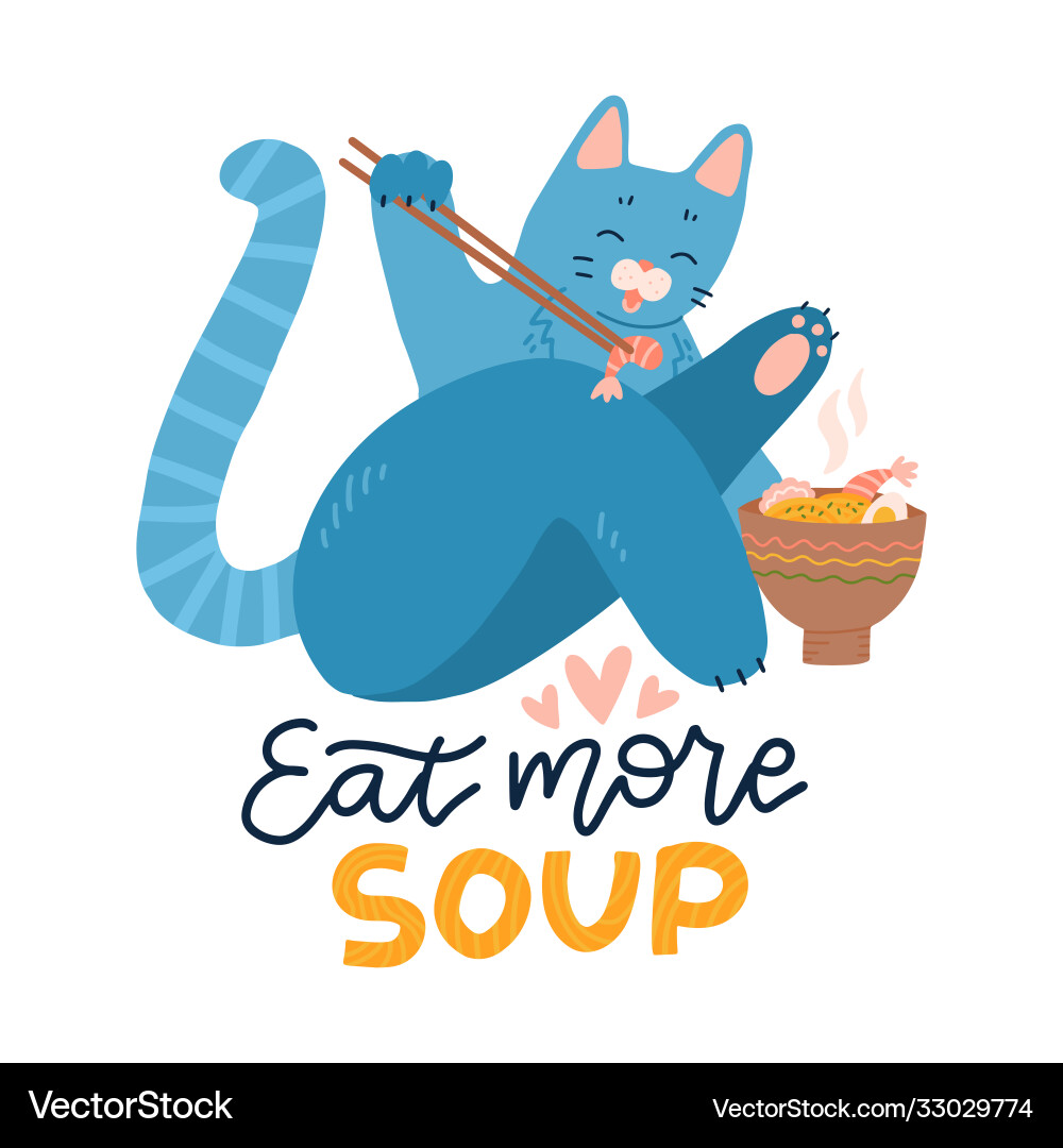Cat eating ramen noodle kitten logo mascot Cat eating ramen noodle kitten logo mascot vector image