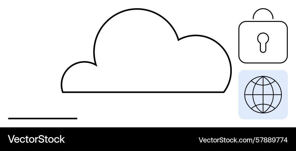 Cloud with lock and globe highlighting internet Vector Image
