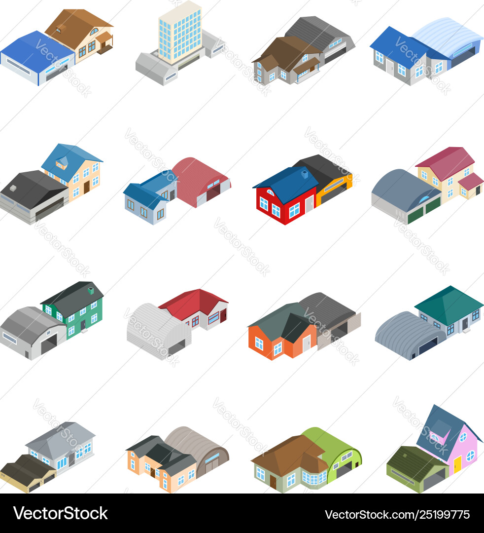 Building icons set isometric style Vector Image