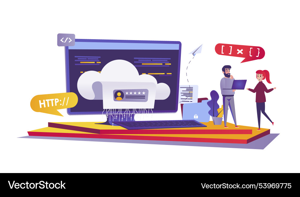 Cloud computing web concept in flat style people Vector Image