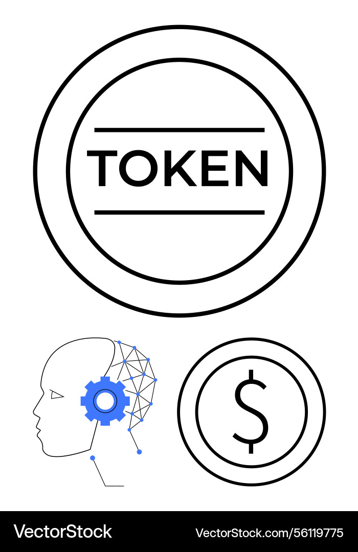 Digital token with financial symbol and ai-driven Digital token with financial symbol and ai-driven vector image