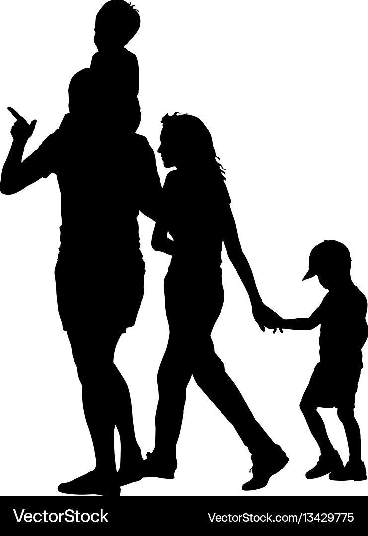 Family Silhouette - Happy Walk Vector Image