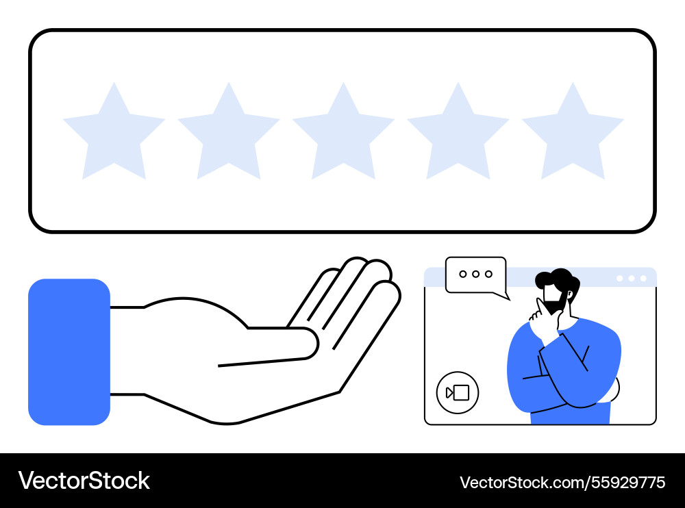 Five-star rating concept with a hand symbolizing Five-star rating concept with a hand symbolizing Vector Image