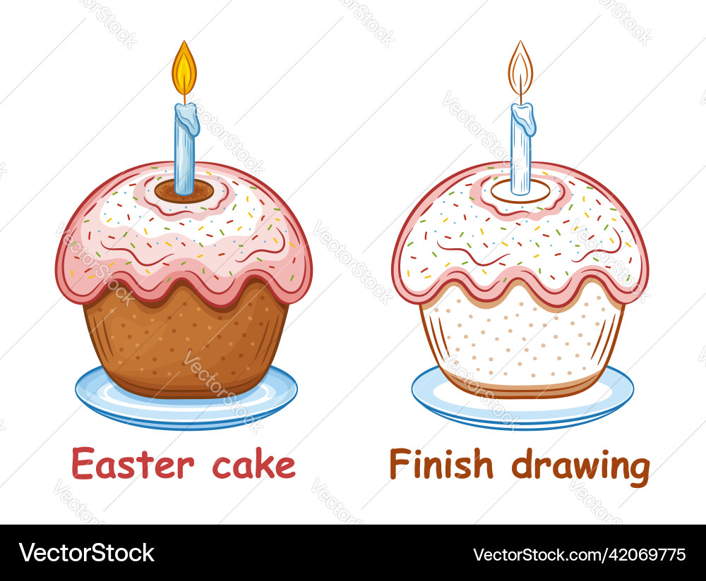 Holiday easter cake children coloring book page vector image