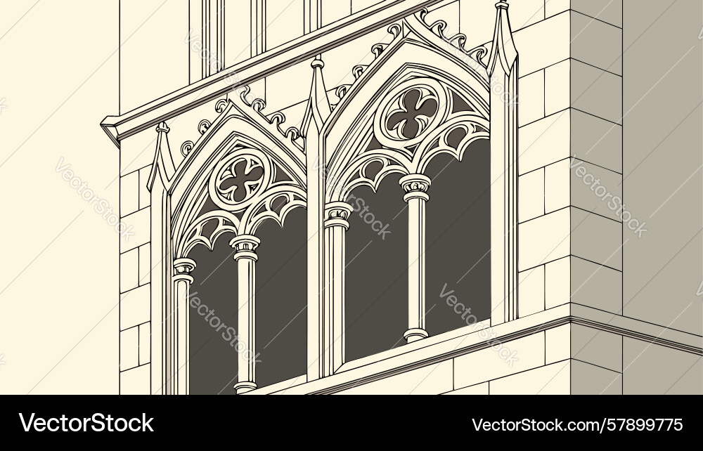 Intricate gothic window architecture detail Vector Image