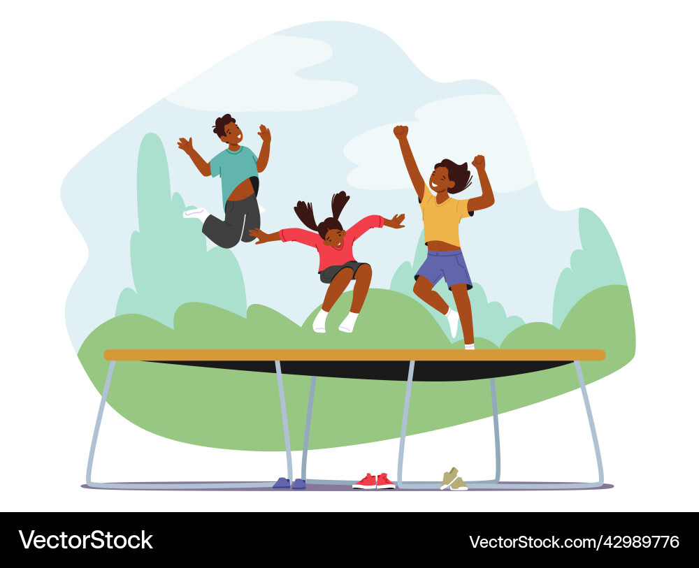 Kleine Kinder springen und hüpfen auf Trampolin Kleine Kinder springen und hüpfen auf Trampolin vektorbild