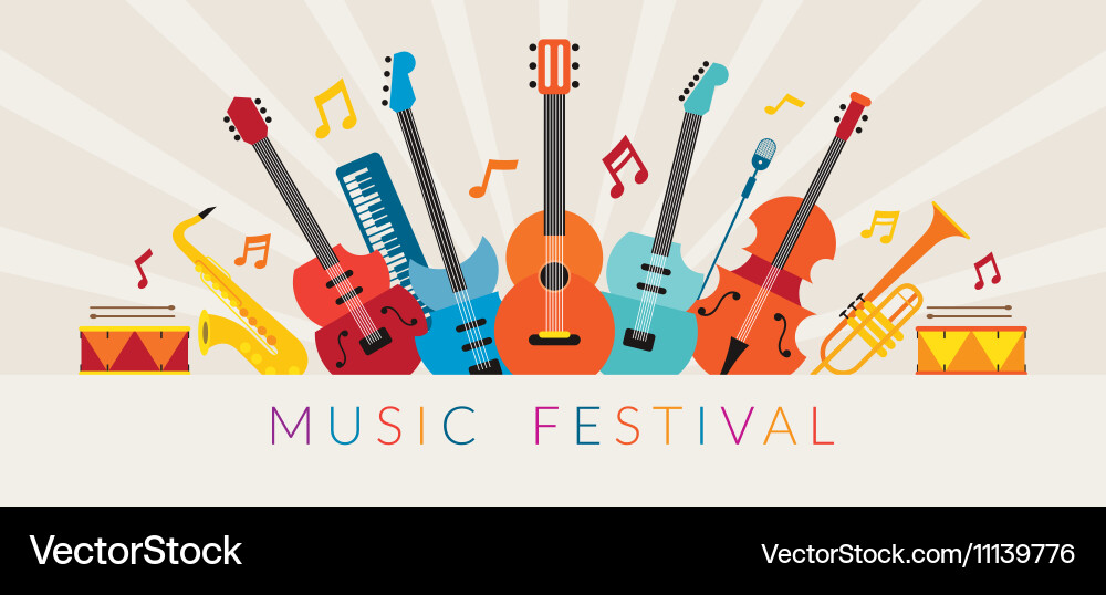 Music instruments objects background vector image