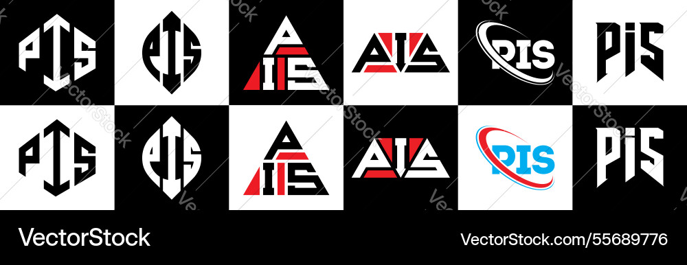 Pis letter logo design in six style polygon Vector Image