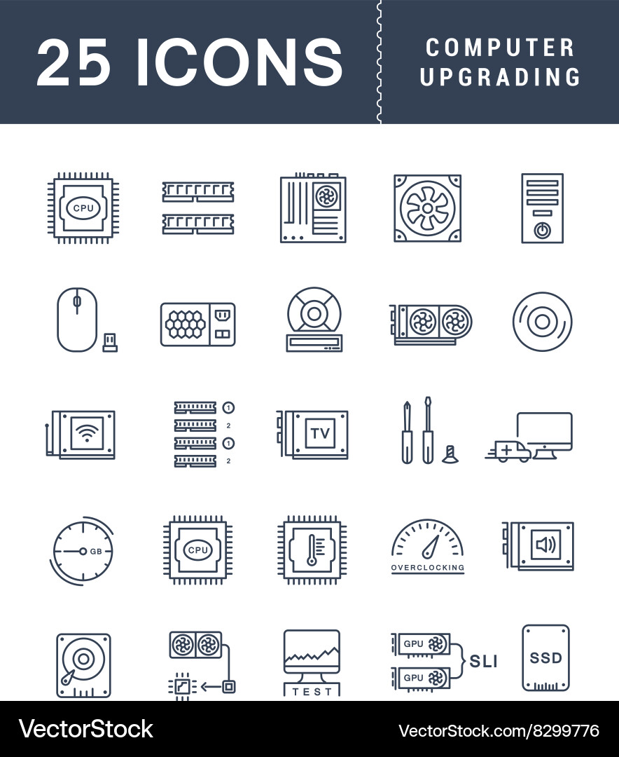 Set flat line icons upgrading computer vector image