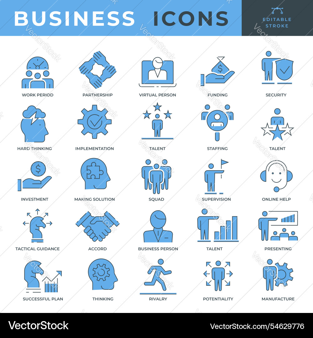 Set of multiple business icons with editable Vector Image