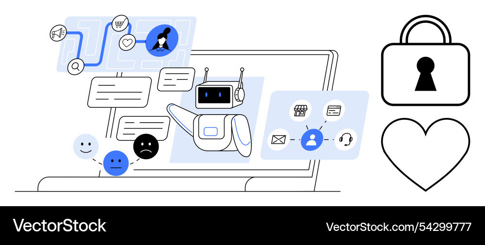 Ai chatbot interacting with users and secure icons Ai chatbot interacting with users and secure icons vector image