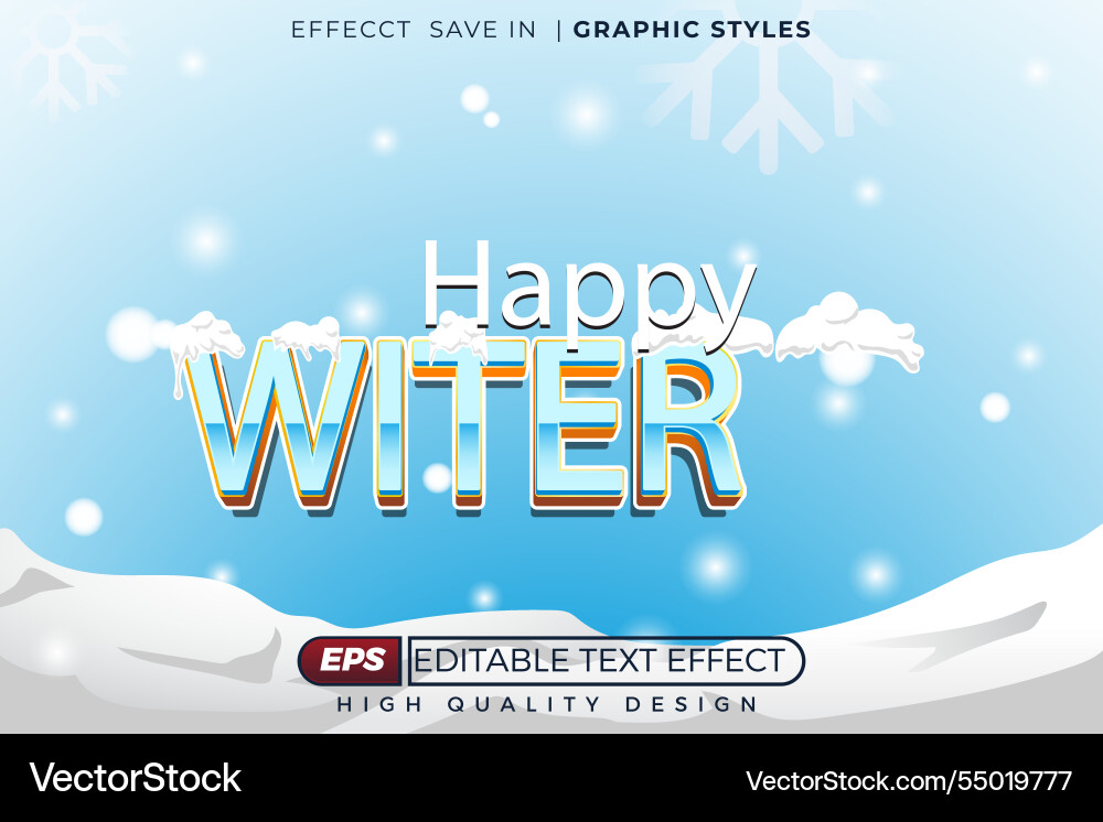 Editable 3d text effect happy winter Royalty Free Vector
