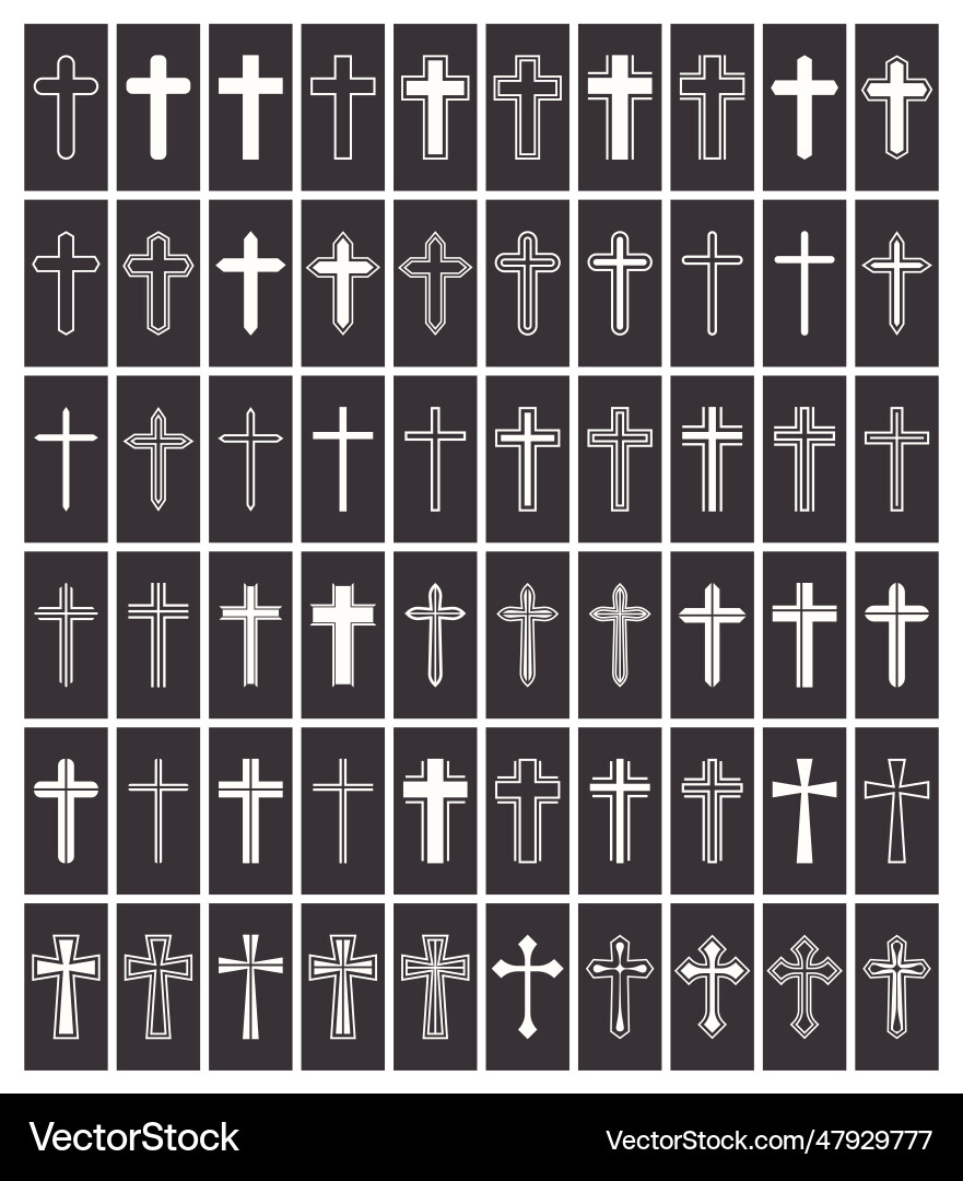 Flat black and white christian cross icons vector image